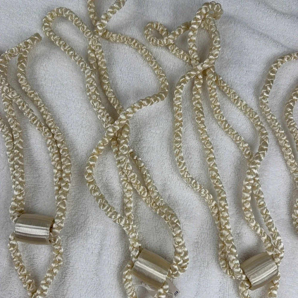 Lot Of 5 Ivory Curtain Tie Backs With Tassels Shiny/glossy Look Boho Rope Twist